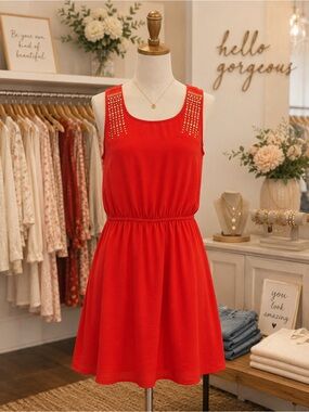 Charlotte Russe Red Sleeveless Stud-Trim Mini Dress
